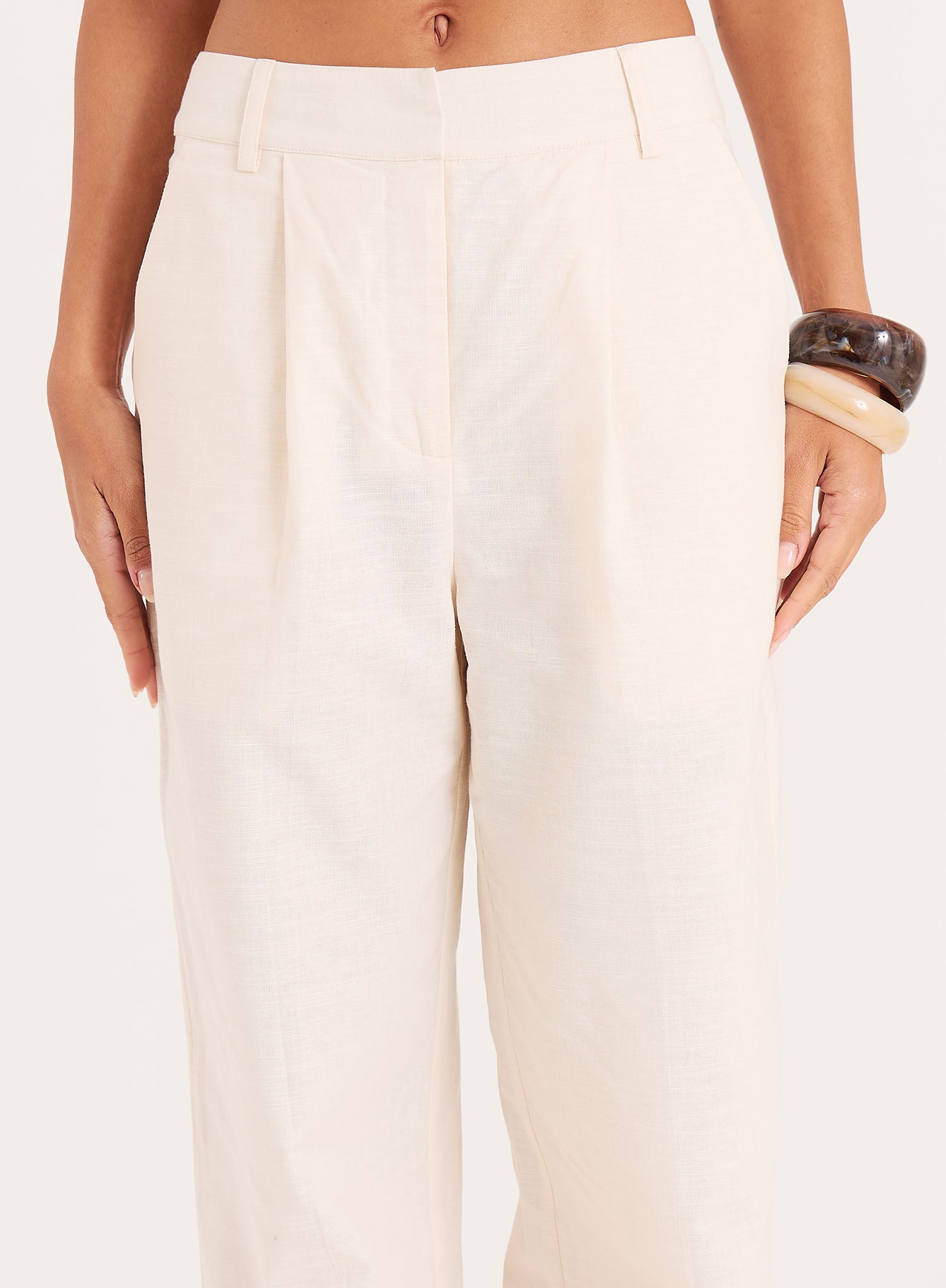 Cream Linen Blend Wide Leg Trousers